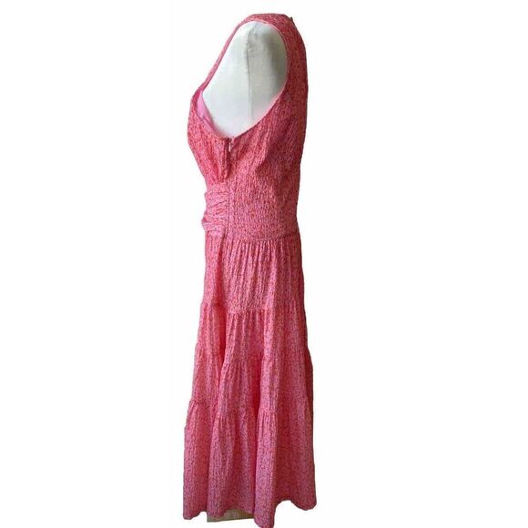 Cinq à Sept Womens Pink Lemonade Nelly Floral Tie Waist Tiered Midi Dress Sz 10 - Picture 6 of 7